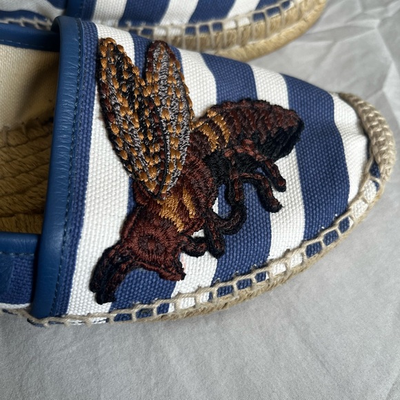 Gucci Blue/White Striped Canvas Embroidered Espadrille Flats EU 37 1/2 US 7 - Picture 3 of 6